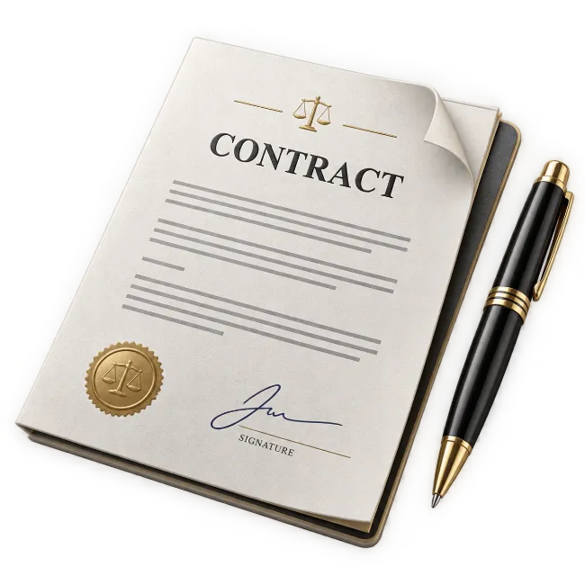 Signed Legal Contract Document with Luxury Fountain Pen