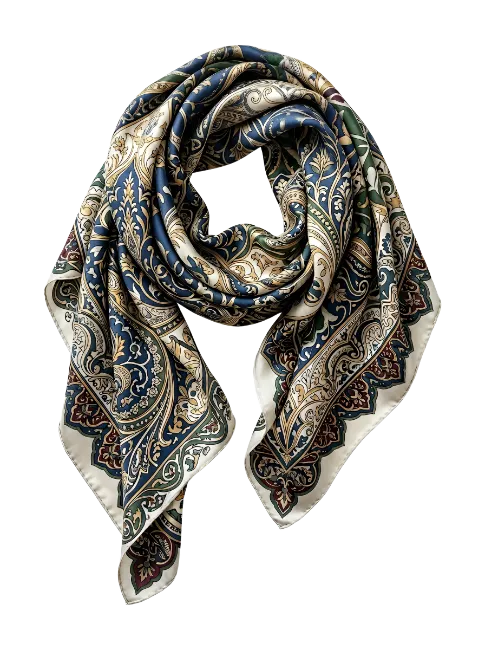Silk Scarf with Ornamental Paisley Pattern
