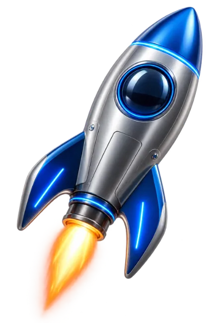 Silver and Blue Futuristic Space Rocket Blasting Off