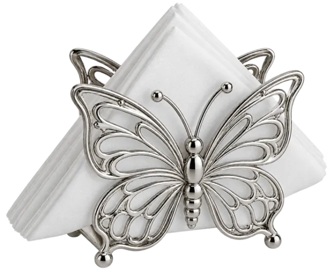 Silver Butterfly Napkin Holder with White Napkins