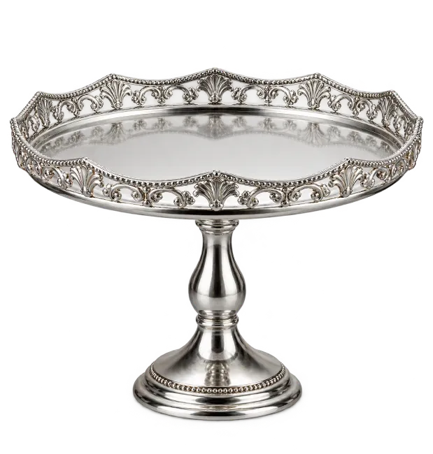 Silver Cake Stand with Decorative Rim