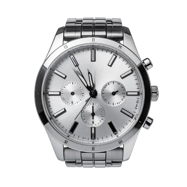 Silver Chronograph Wristwatch with Metallic Band