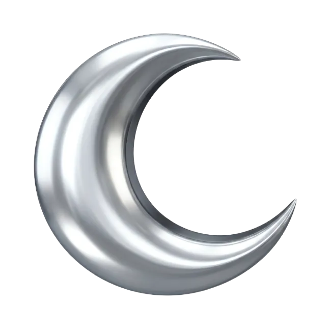 Silver Crescent Moon 3D Render