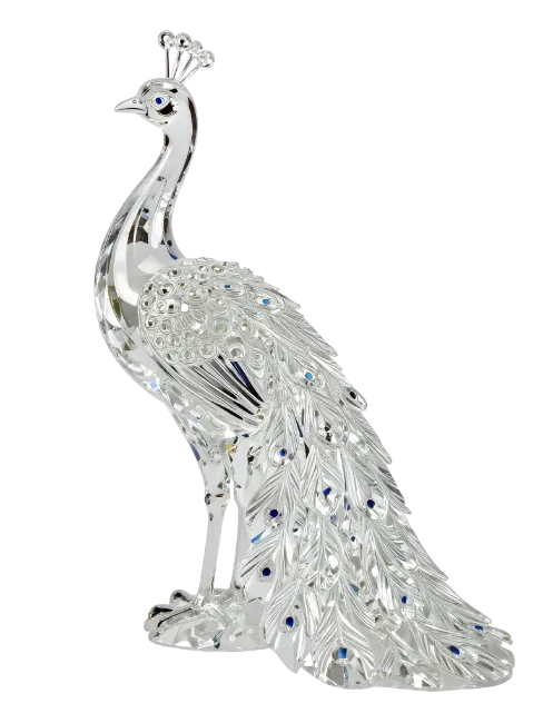 Silver Crystal Peacock Figurine