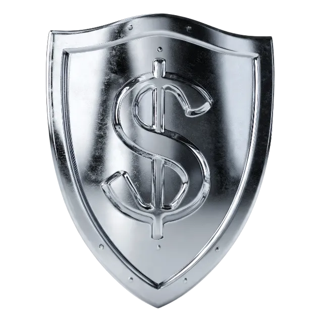 Silver Dollar Shield Security Protection Icon