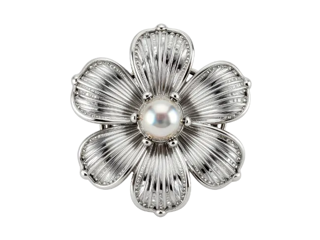 Silver Flower Brooch with Pearl Center