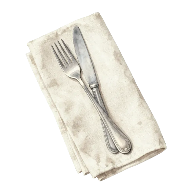 Silver Fork and Knife on Napkin
