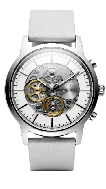 Silver mechanical skeleton wristwatch