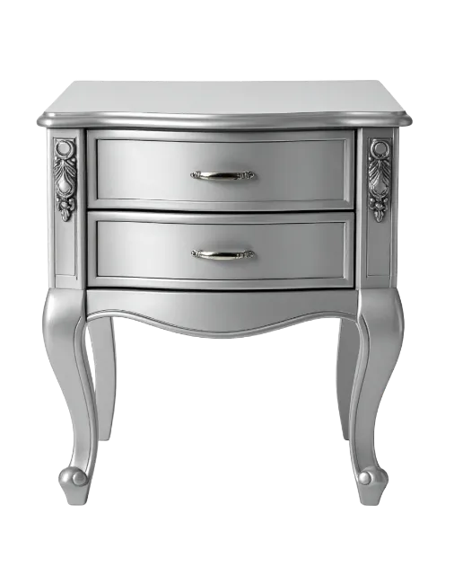 Silver Nightstand with Two Drawers