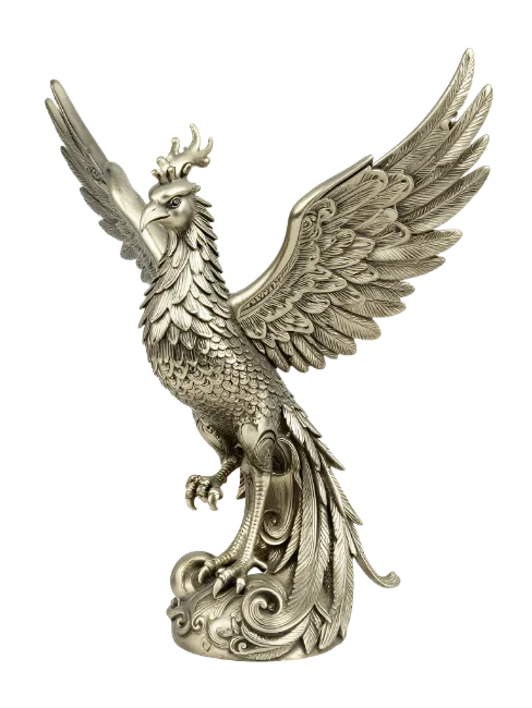 Silver Phoenix Statue with Spread Wings