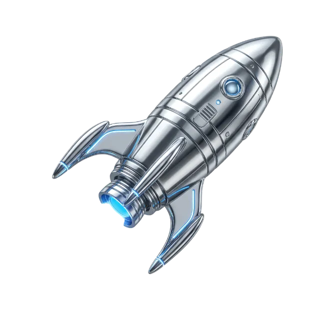 Silver Rocket Ship with Blue Glow