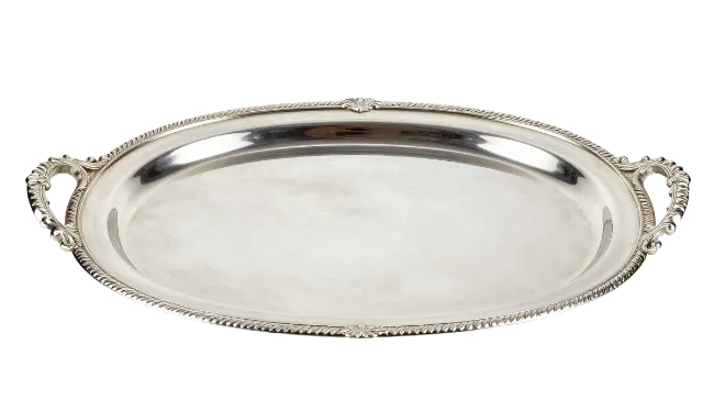Silver Serving Tray with Ornate Handles