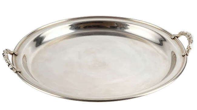 Silver Serving Tray with Ornate Handles