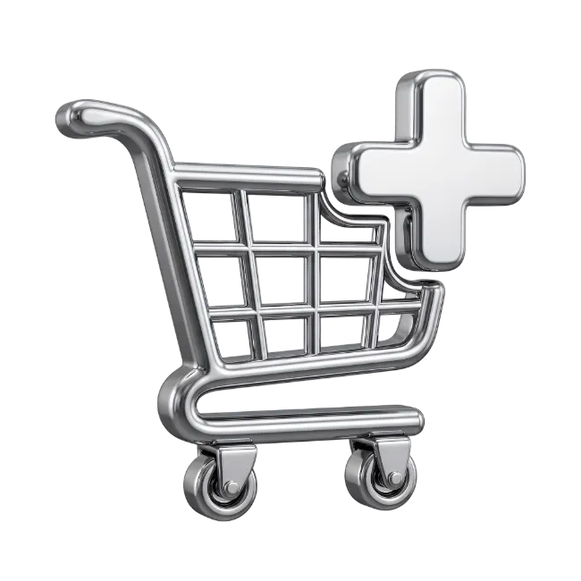 Silver Shopping Cart With Plus Icon