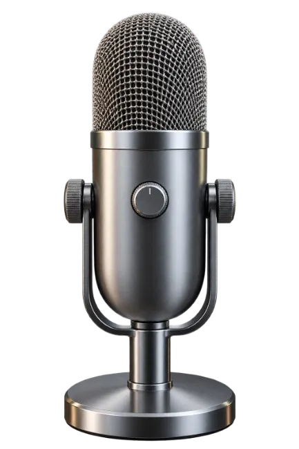 Silver Studio Condenser Microphone on Desk Stand