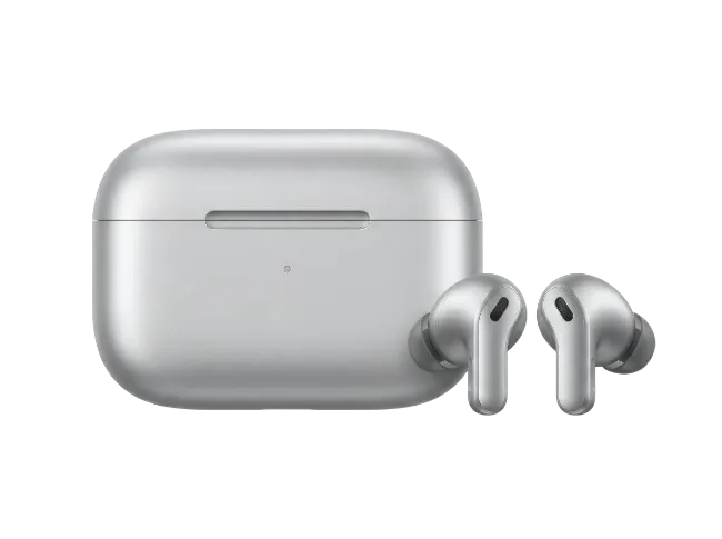 Silver Wireless Earbuds with Charging Case