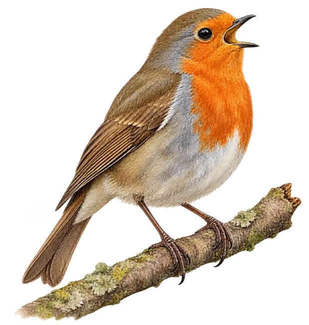Singing European Robin Bird Illustration