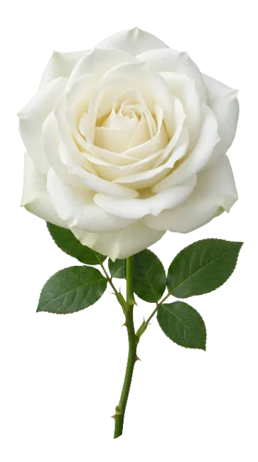 Single White Rose Flower with Stem