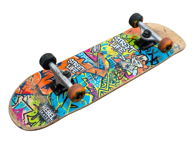 Skateboard with Colorful Graffiti Art