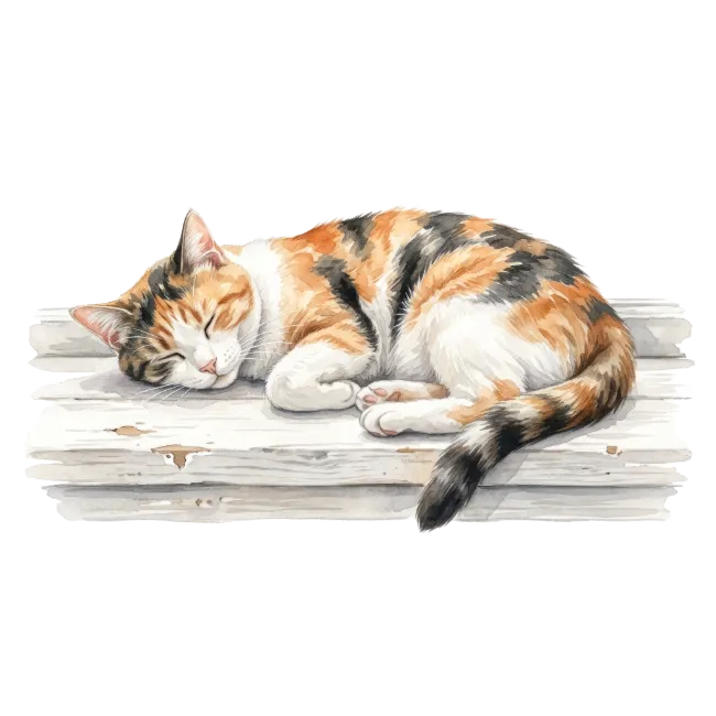 Sleeping Calico Cat Watercolor Illustration