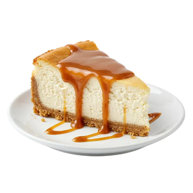 Slice of Cheesecake with Caramel Drizzle
