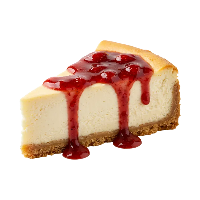 Slice of cheesecake with strawberry topping
