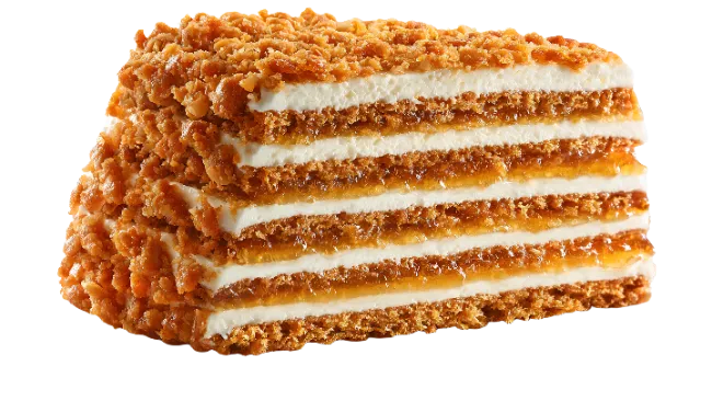 Slice of Layer Cake with Caramel and Cream