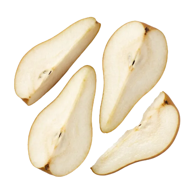 Sliced Fresh Green Pear Halves and Quarters