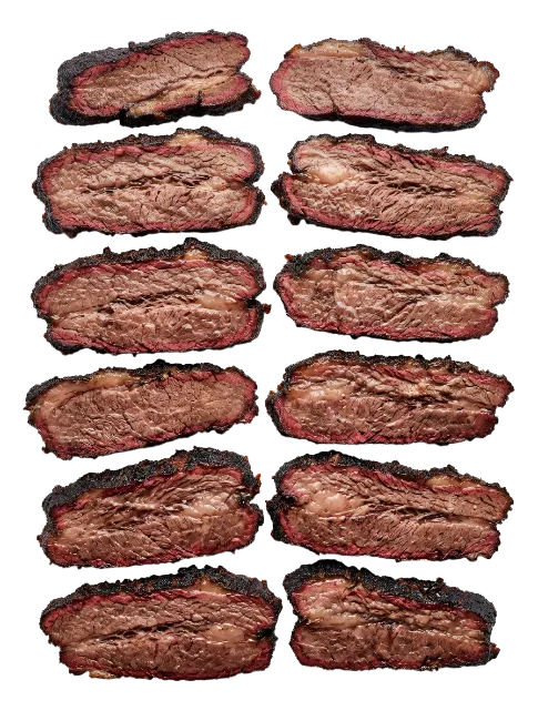 Sliced smoked beef brisket pieces