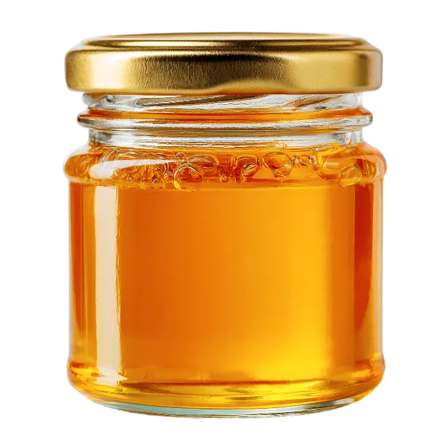Small Glass Jar Filled With Golden Honey