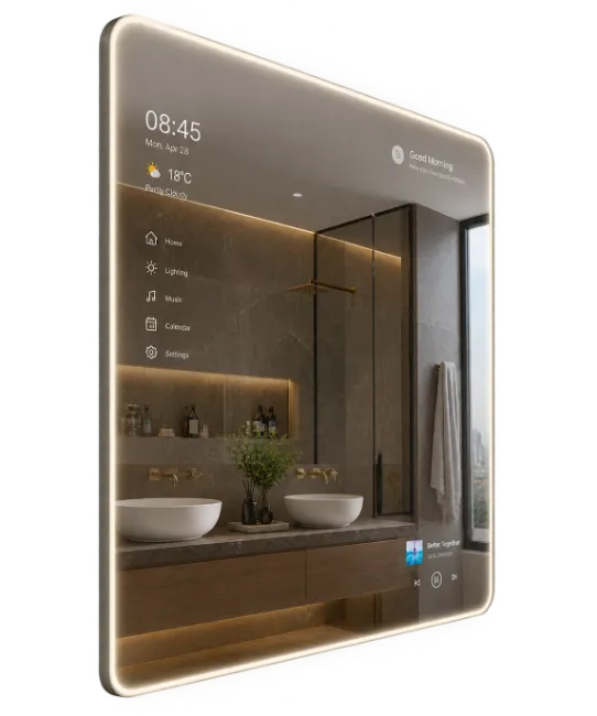 Smart Bathroom Mirror with Integrated LED Lighting
