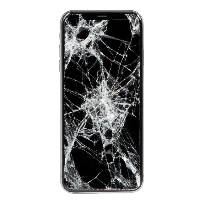 Smartphone with broken cracked display screen