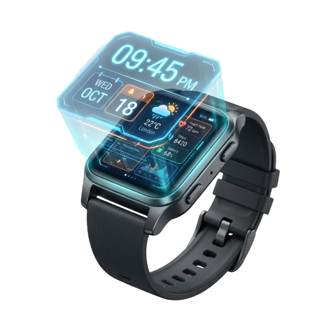 Smartwatch with futuristic holographic interface display