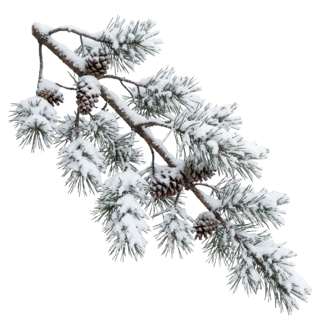 Snow Covered Pine Branch with Cones