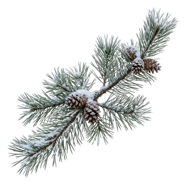 Snow Covered Pine Branch with Cones