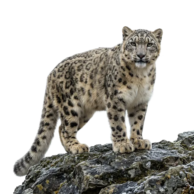 Snow Leopard Standing on Rocky Ground