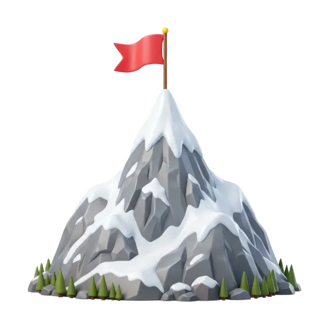 Snowy Mountain Peak With Red Flag