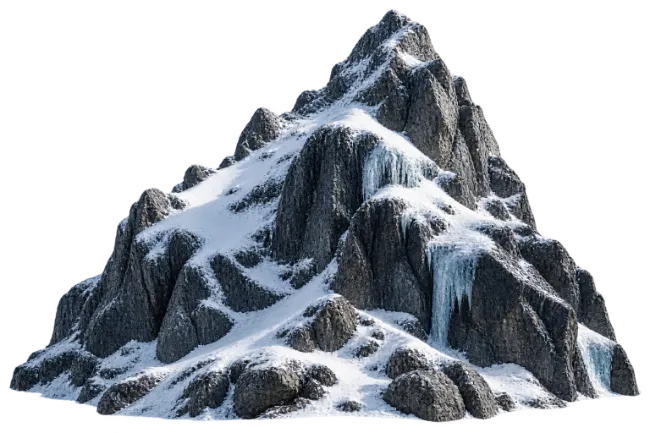 Snowy Rocky Mountain Peak with Frozen Ice