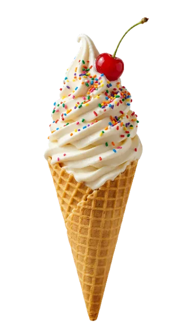 Soft Serve Ice Cream Cone with Cherry and Sprinkles
