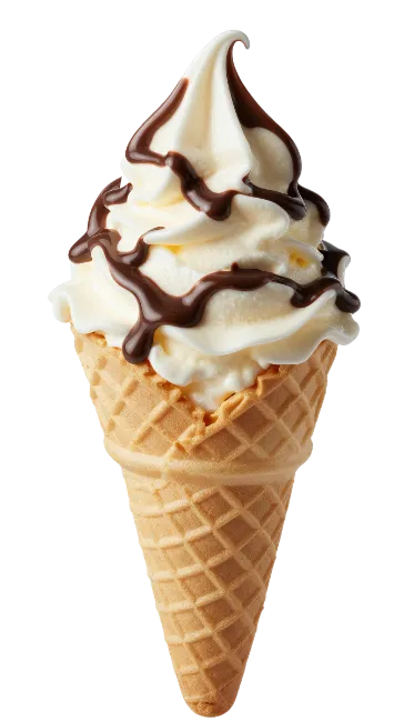 Soft Serve Ice Cream Cone with Chocolate Syrup