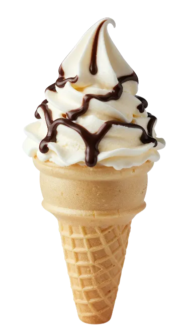 Soft Serve Ice Cream Cone with Chocolate Syrup