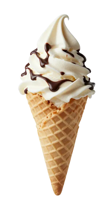 Soft Serve Ice Cream Cone with Chocolate Syrup