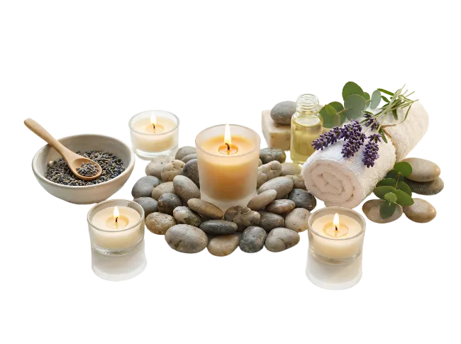 Spa massage stones and burning candles