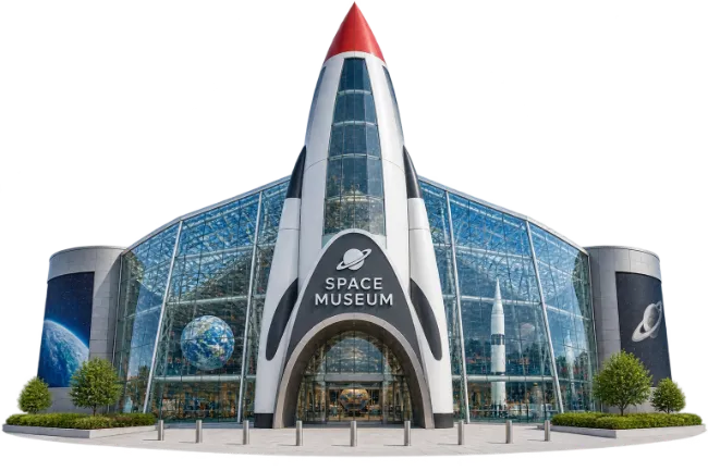 Space Museum Building with Rocket Architecture