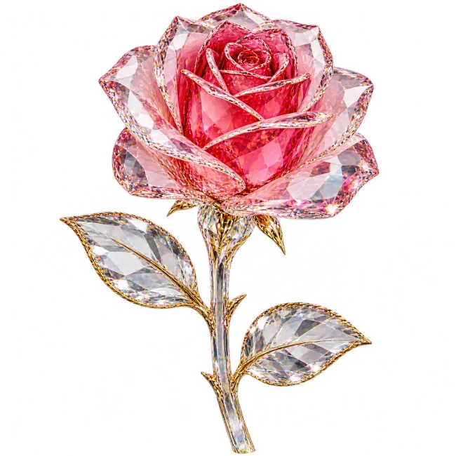 Sparkling Crystal Rose Flower with Golden Stem