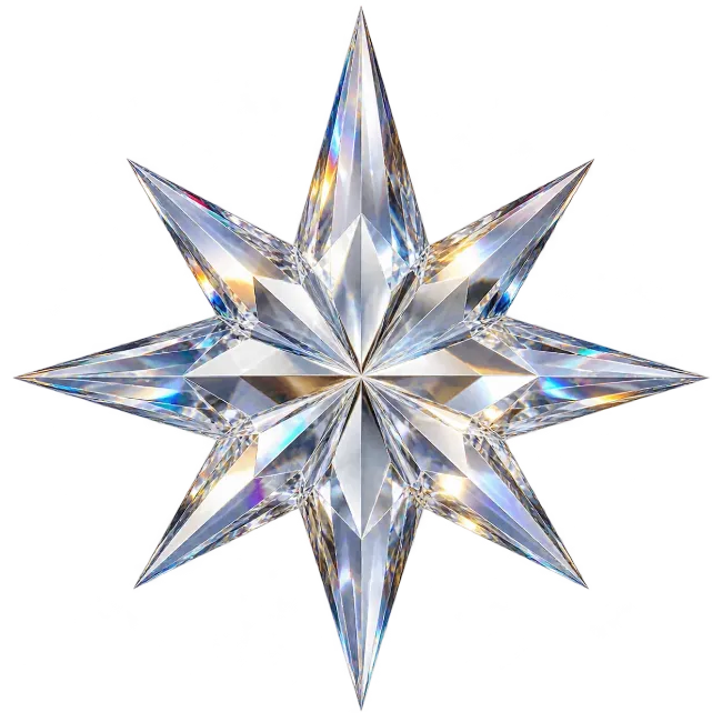 Sparkling faceted crystal star with intricate multi-point design