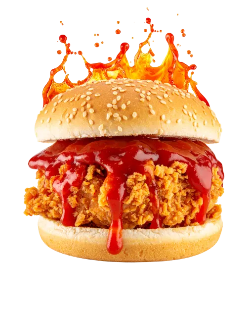 Spicy Chicken Burger with Flame Effect