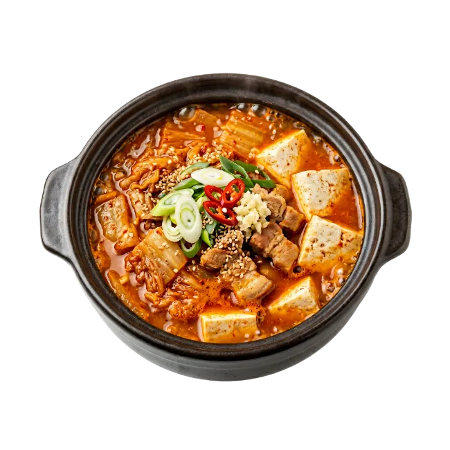 Spicy Korean Kimchi Stew in Earthenware Pot