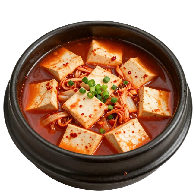 Spicy Tofu Stew in Black Stone Bowl