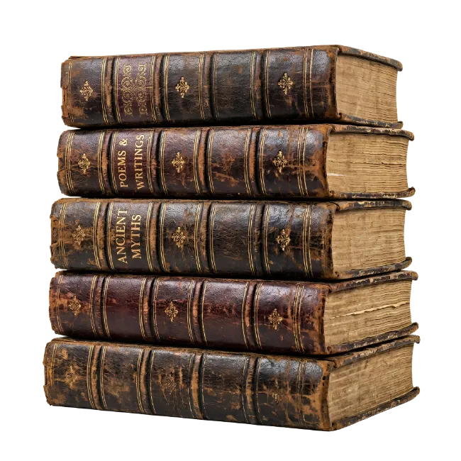 Stack of antique leather bound books